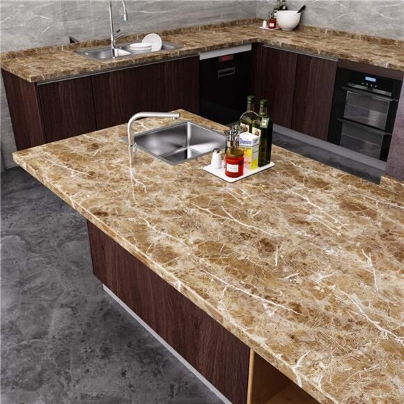 Brown Marble Contact Paper Peel & Stick Countertop Granite Wallpaper for Kitchen - Picture 5 of 7